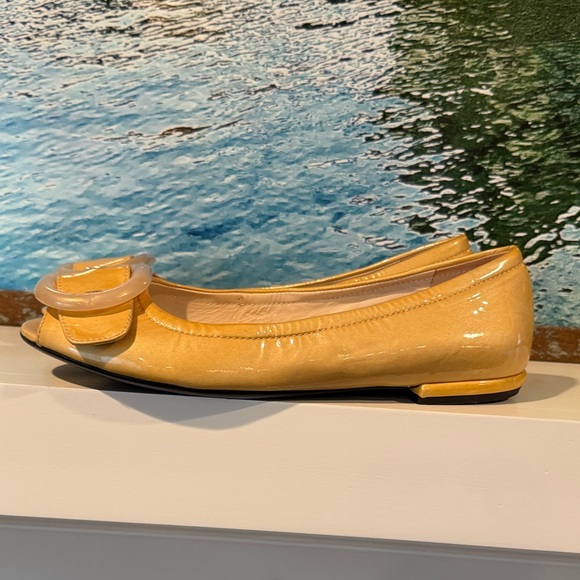PRADA patent leather peep toe Bakelite ballet flats rare butter yellow color 36 - Picture 14 of 16